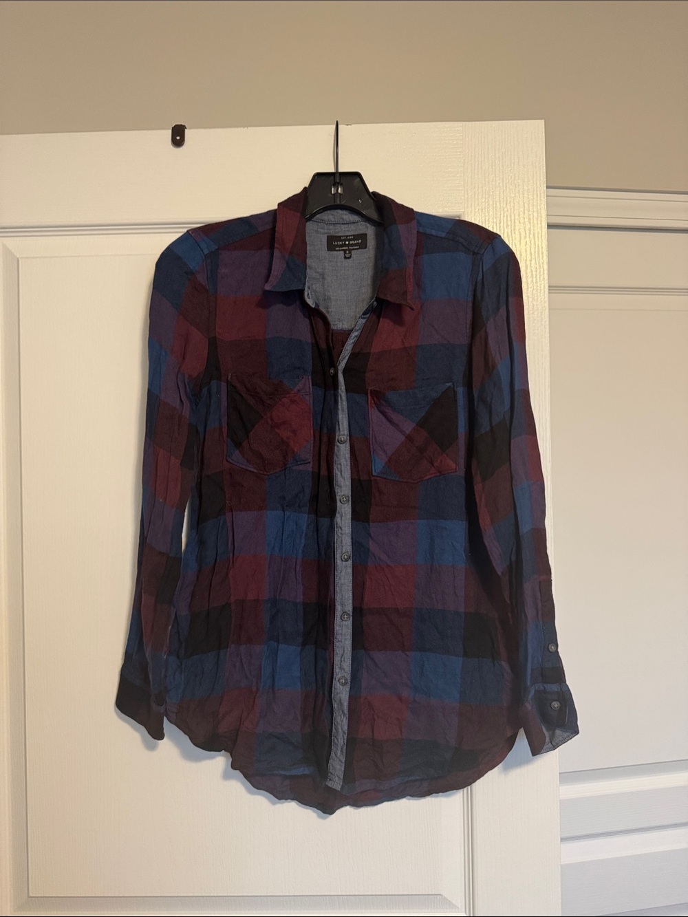 Lucky Brand Burgundy and Blue Plaid Button-Down Shirt